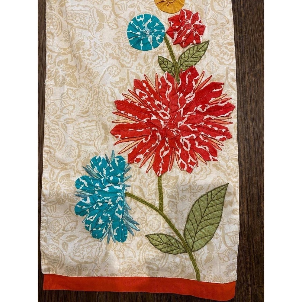 Table Linen Runner Floral Fabric Sewn Applique Flowers k5